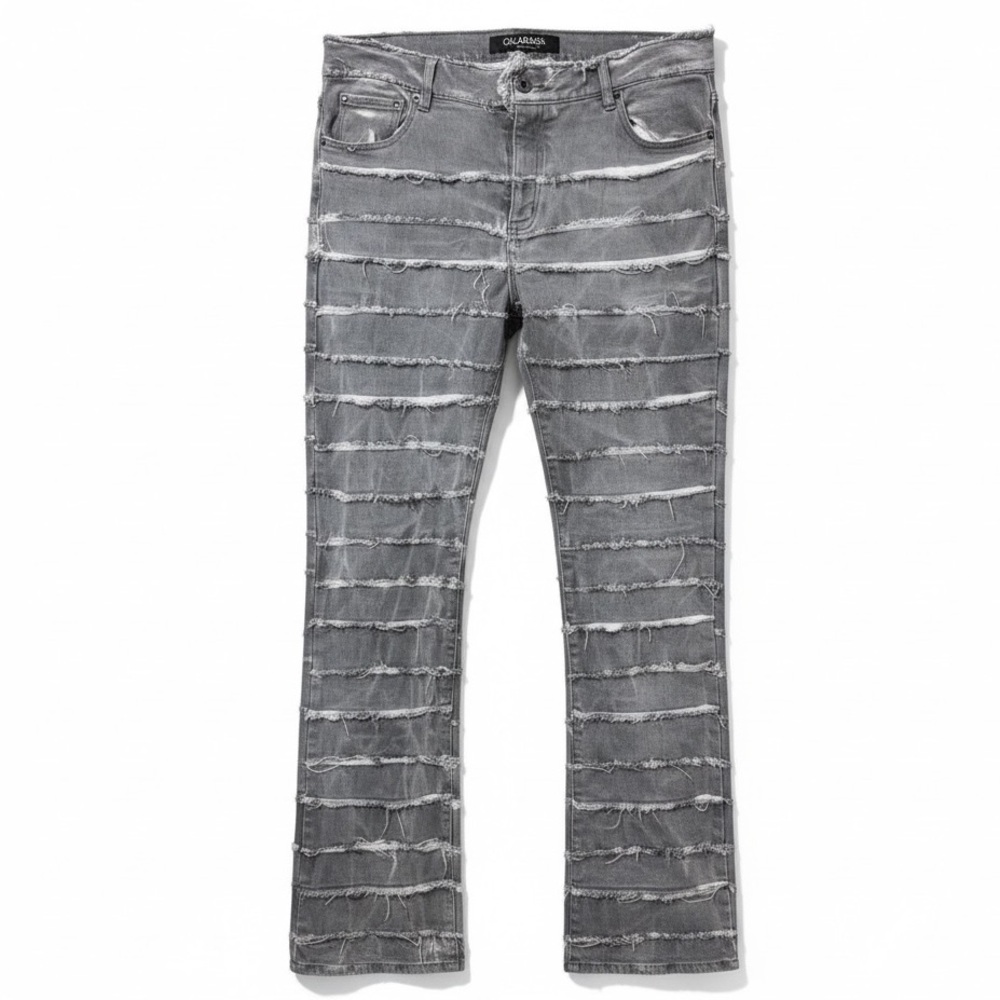 Valabasas "Mr. Stacked" flared jeans in a light vintage grey wash